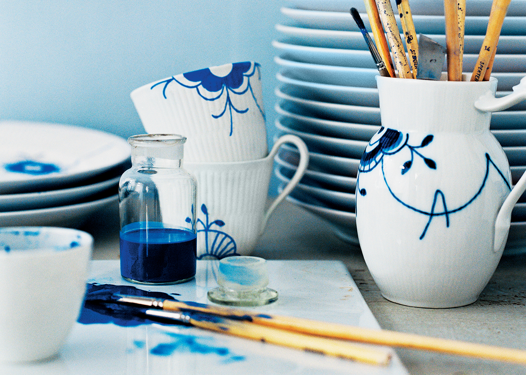 Paint swaps and paint brushes from one of the Blue Painters workstation